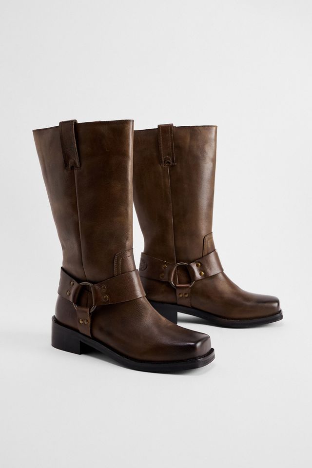 BDG Stivali da moto in pelle marrone #2