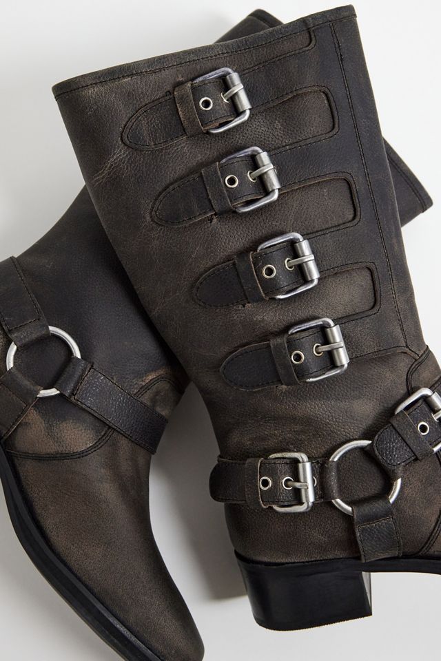 UO Buckle Up Black Leather Boots  #4
