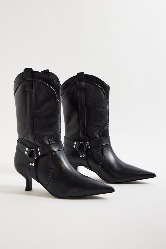 UO Black Harness Pointed Leather Boots #1