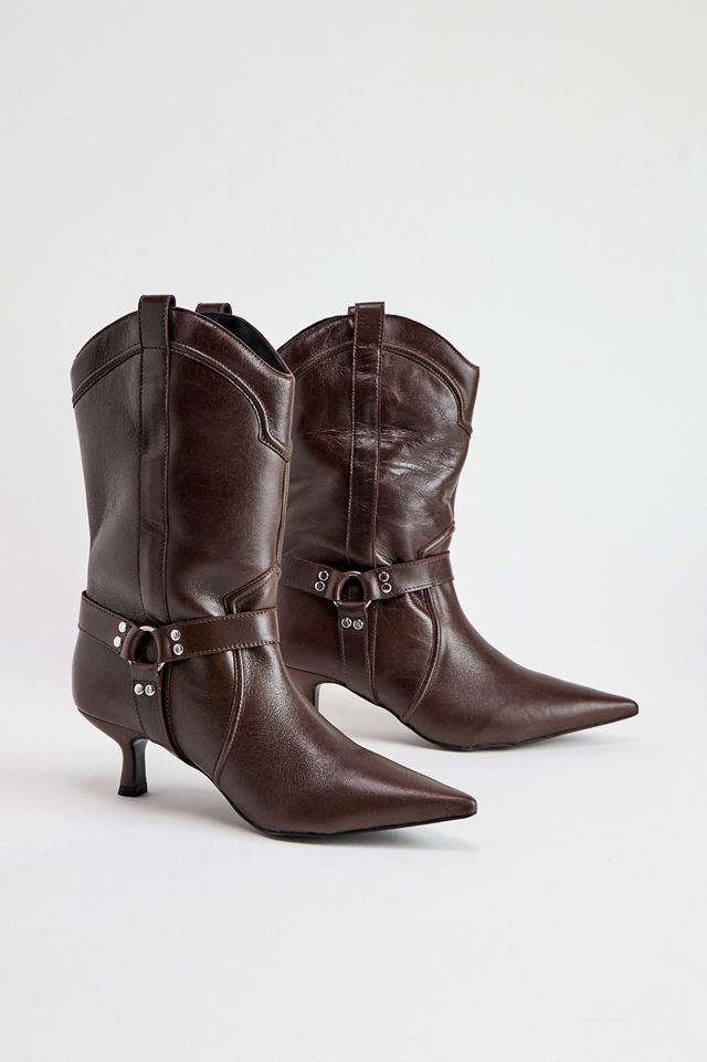 UO Brown Harness Pointed Leather Boots #1