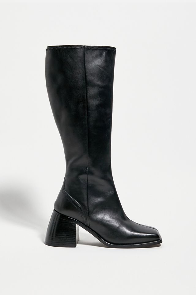  ASRA Knee High Heeled Boots In Black Leather #1