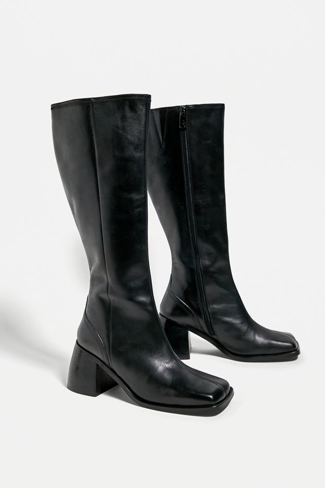  ASRA Knee High Heeled Boots In Black Leather #2