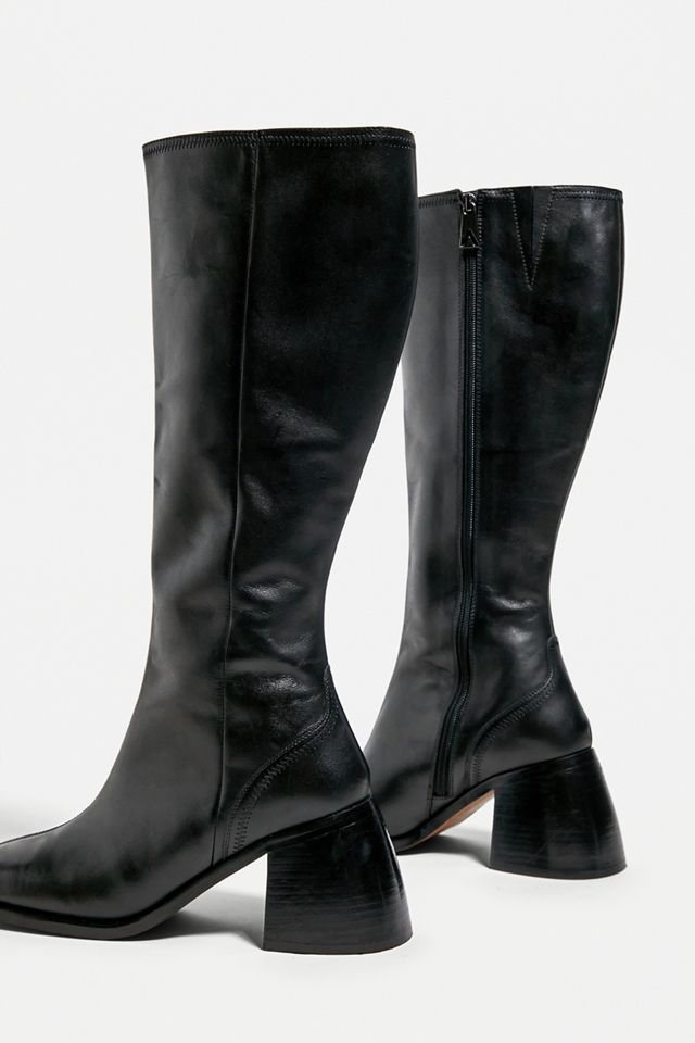  ASRA Knee High Heeled Boots In Black Leather #4