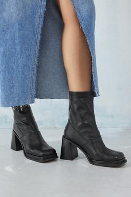 UO Gigi Black Ankle Leather Sock Boots