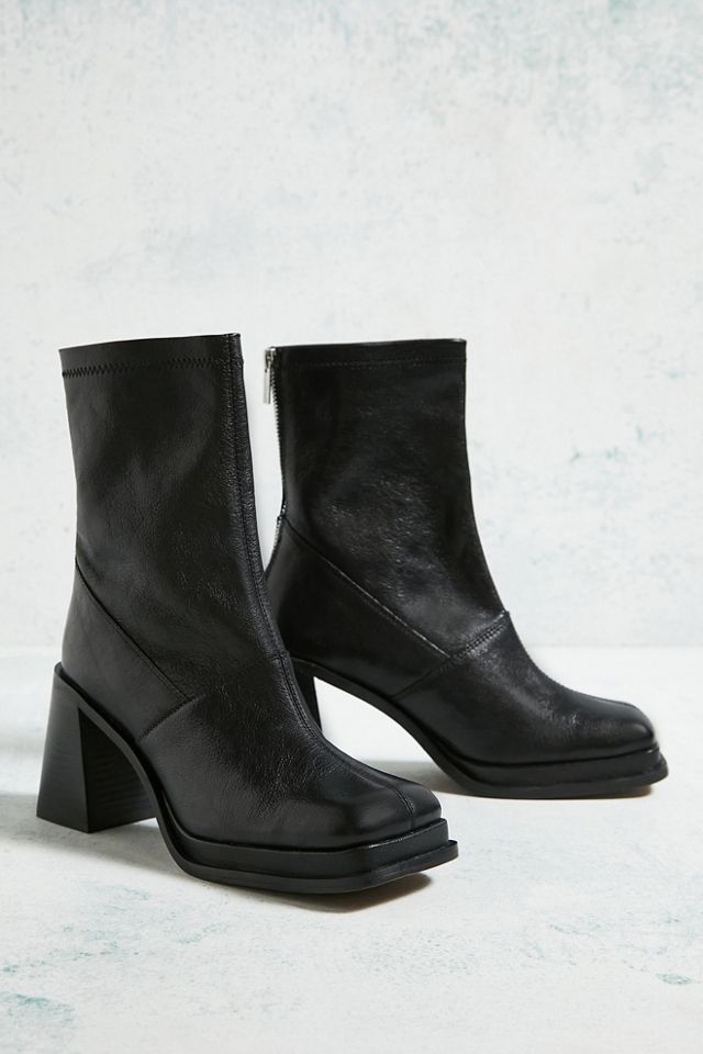 UO Gigi Black Ankle Leather Sock Boots #1