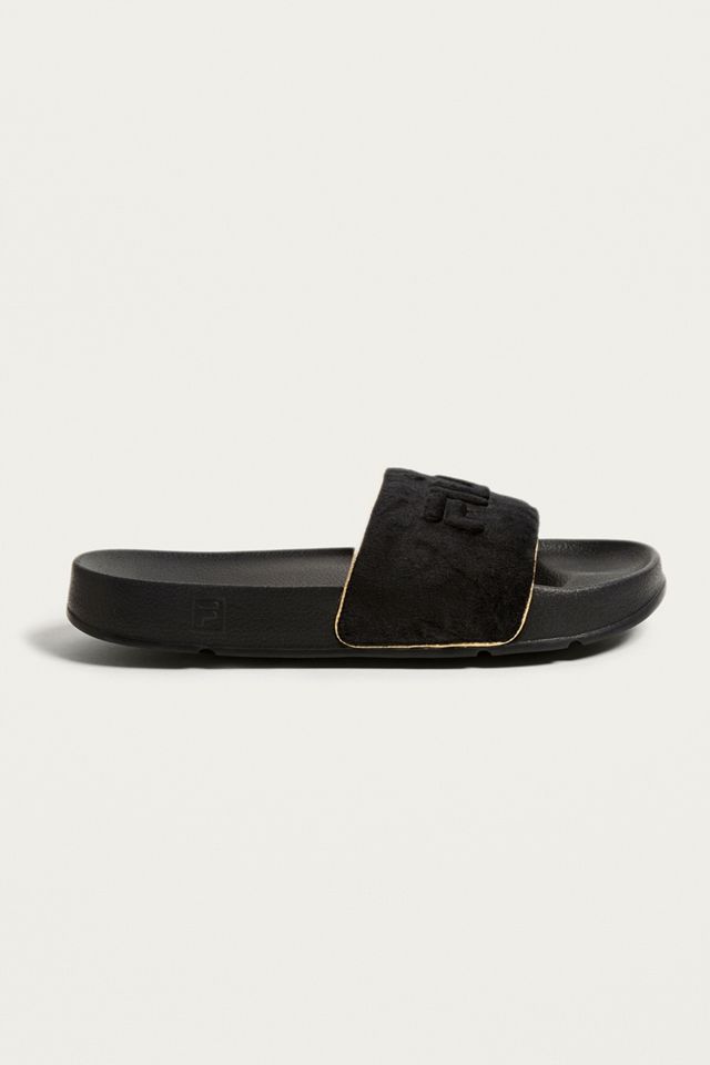 FILA Black Velour Drifter Sliders #1