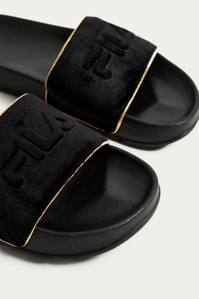 FILA Black Velour Drifter Sliders #3