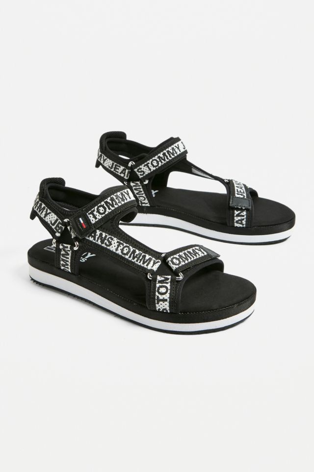 Tommy hilfiger black mesh web sporty sandals new arrivals