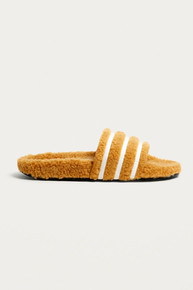 adidas Originals Adilette Brown Striped Teddy Slides Urban