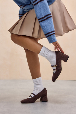 UO Posy Heeled Mary Jane Shoes - Brown UK 7 at Urban Outfitters