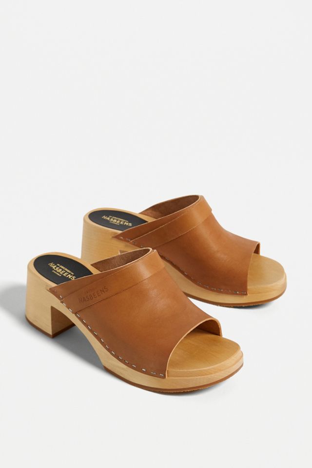 Swedish Hasbeens Tan Open Toe Clogs #1