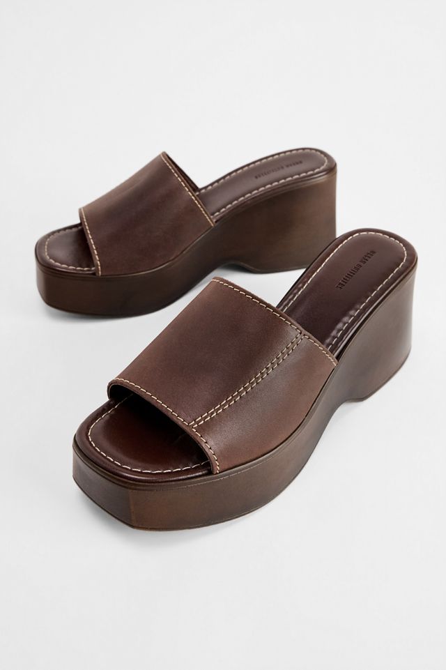 Sandales en cuir à plateforme compensée UO Brown Haze #1