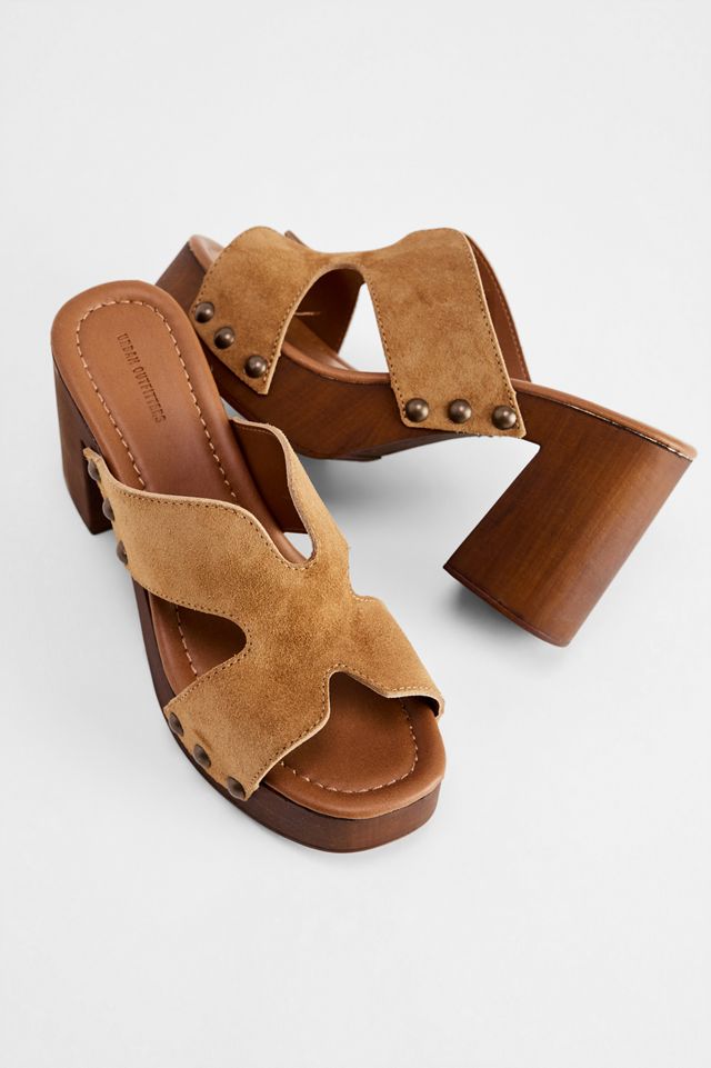 Sandales UO Boho en daim et bois beige #1