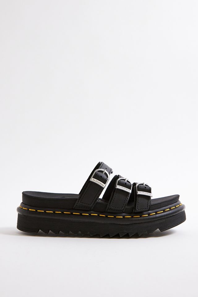 Dr. Martens Black Hydro Leather Blaire Slide Sandals | Urban