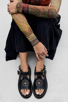 Dr. Martens Black Dunnet Flower Sandals