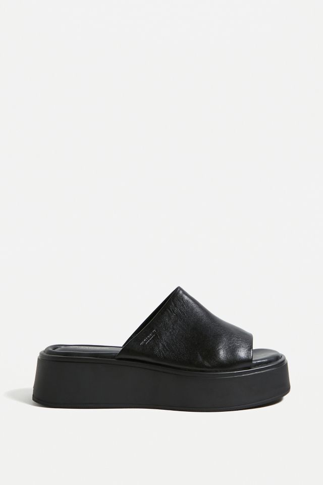 Vagabond bonnie black hot sale leather platform slides