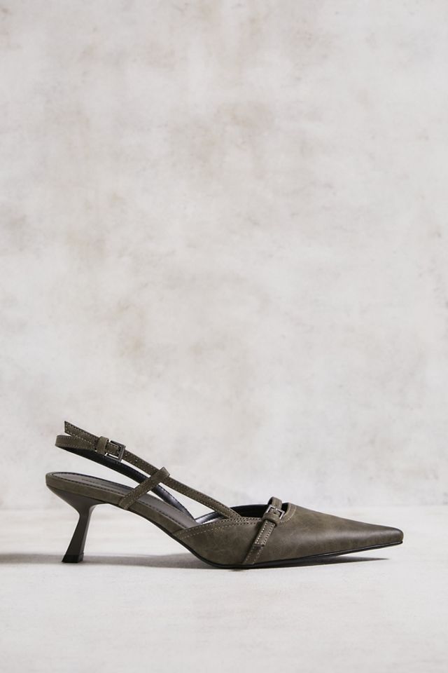 UO Brown Capri Kitten Slingback Heels  #3