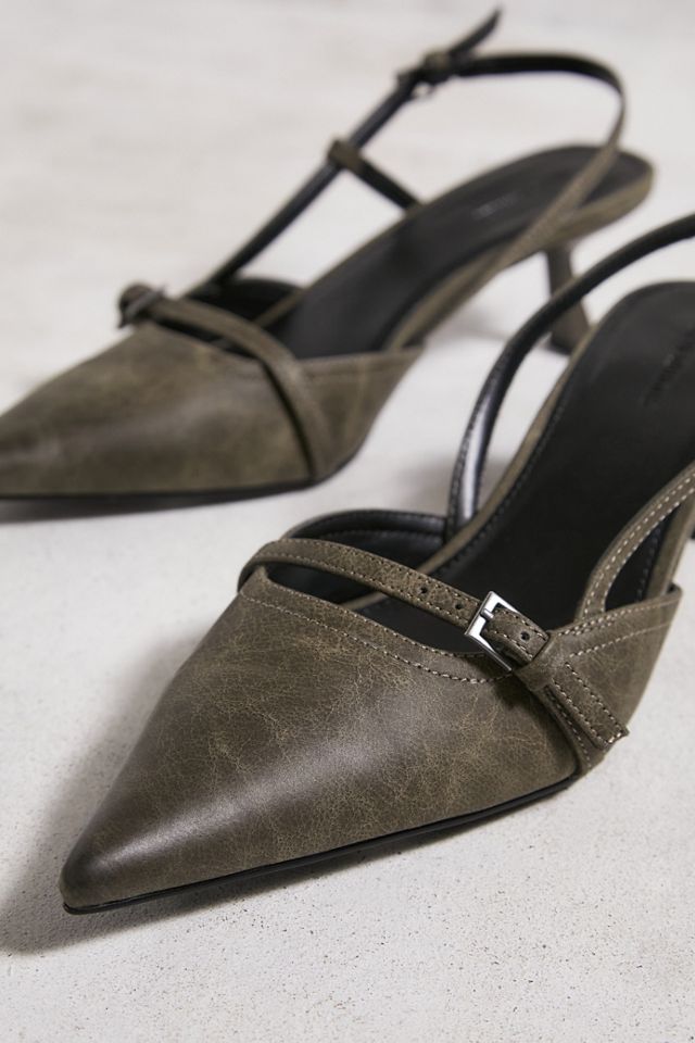 UO Brown Capri Kitten Slingback Heels  #4