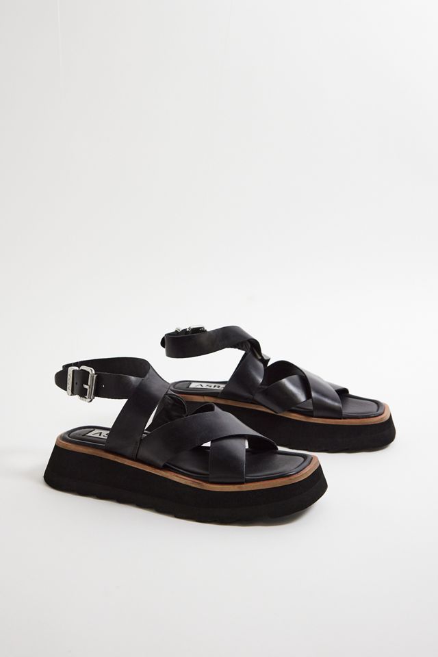 ASRA Santos Cross-Strap Black Leather Sandals #1