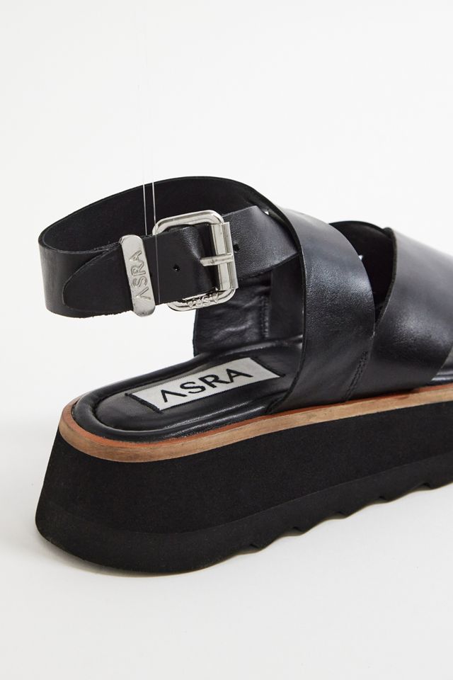 ASRA Santos Cross-Strap Black Leather Sandals #3