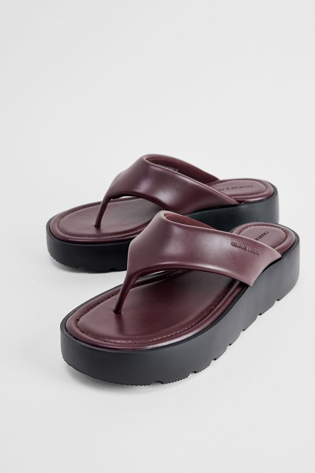 Charles & Keith Burgundy Flatform Thong Sandals #1