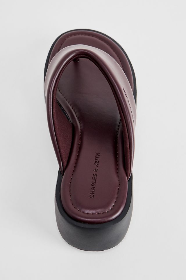 Charles & Keith Burgundy Flatform Thong Sandals #4