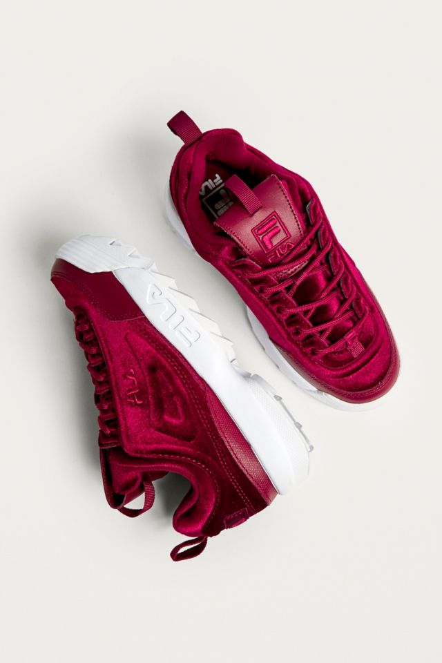 Fila burgundy disruptor ii deals premium velour trainers