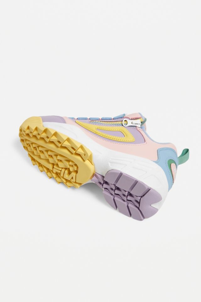 Fila pink lilac and yellow disruptor 3 zip trainers best sale