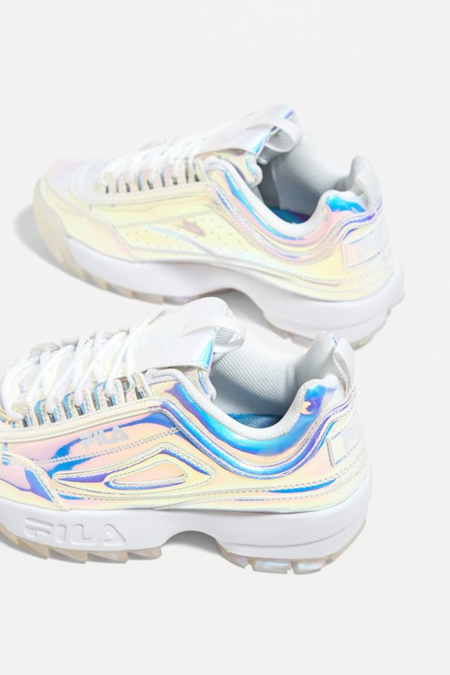 Fila disruptor ii iridescent silver sale & white shoes