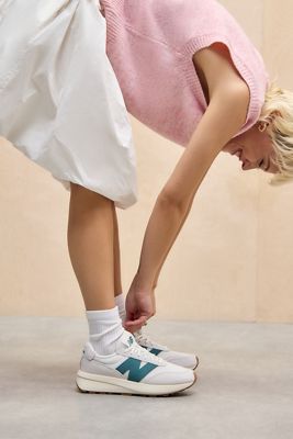 New Balance White & Green 370 Trainers