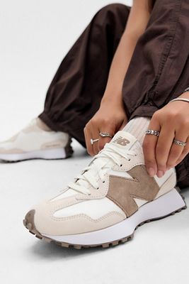 New Balance White & Brown 327 Trainers