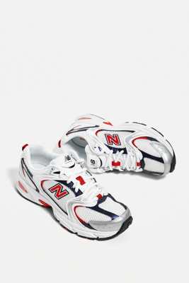 new balance 530 trainers in white red and silver