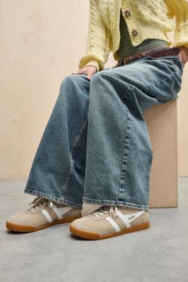 Gola Beige & White Elan Suede Trainers