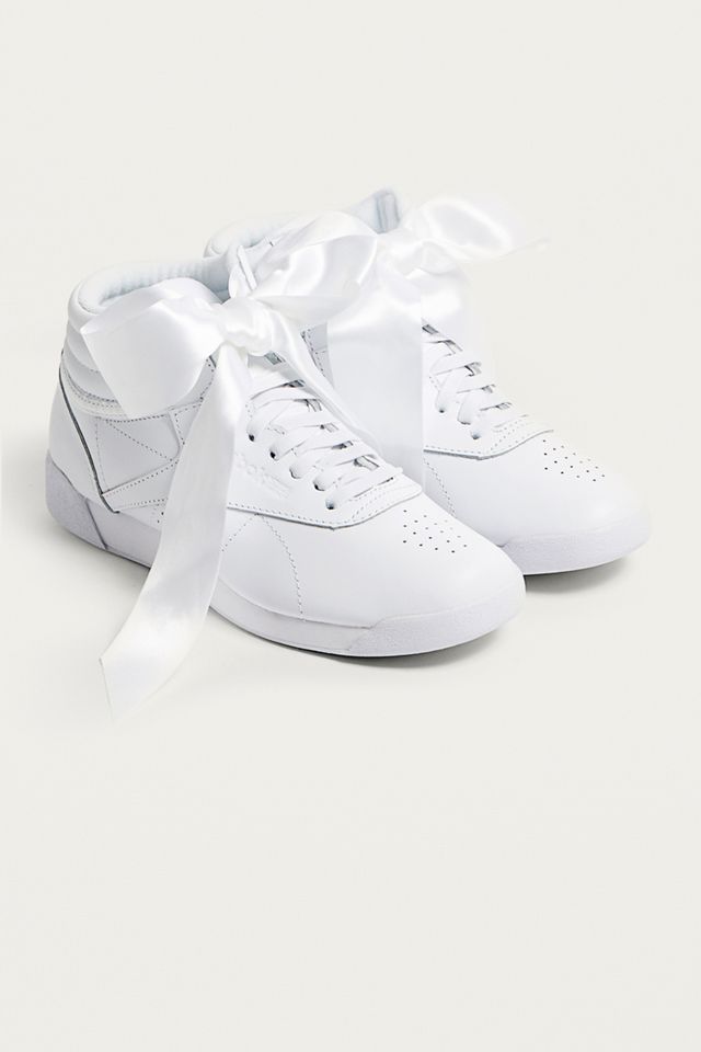 Reebok Freestyle Hi White Satin Bow Trainers  #1