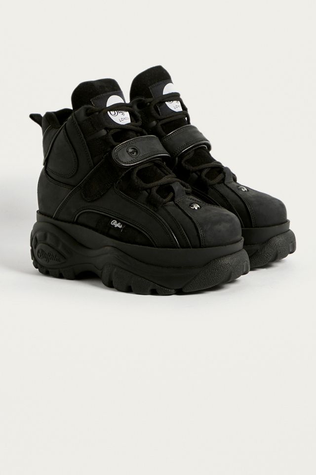 Buffalo Black Leather Hi-Top Platform Trainers #3