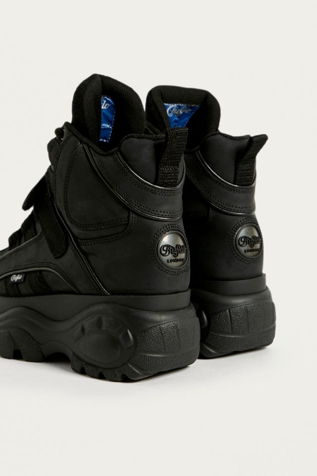 Buffalo Black Leather Hi-Top Platform Trainers #5