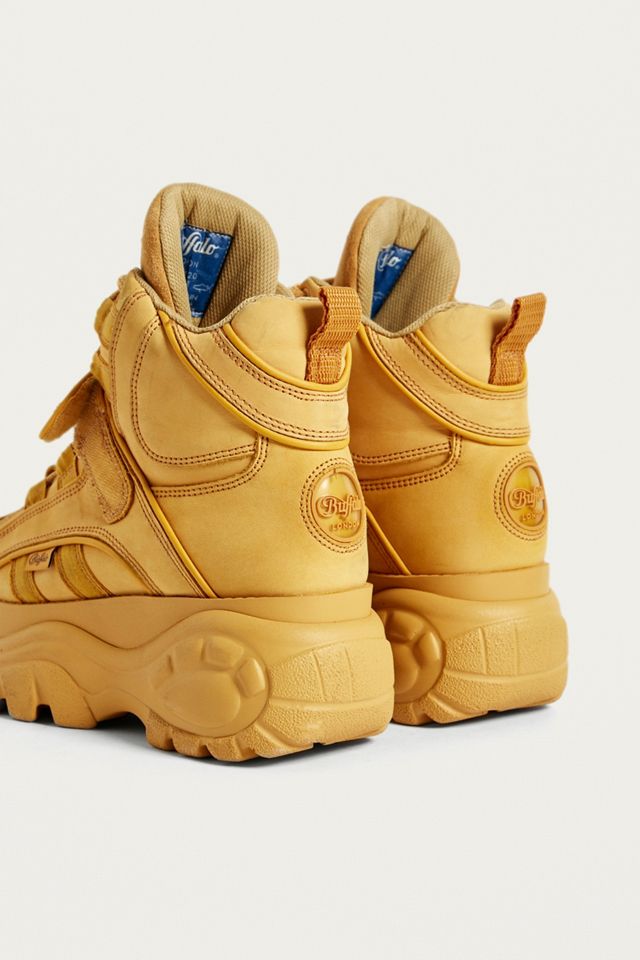 Buffalo - Baskets montantes à plateforme en cuir beige  #4