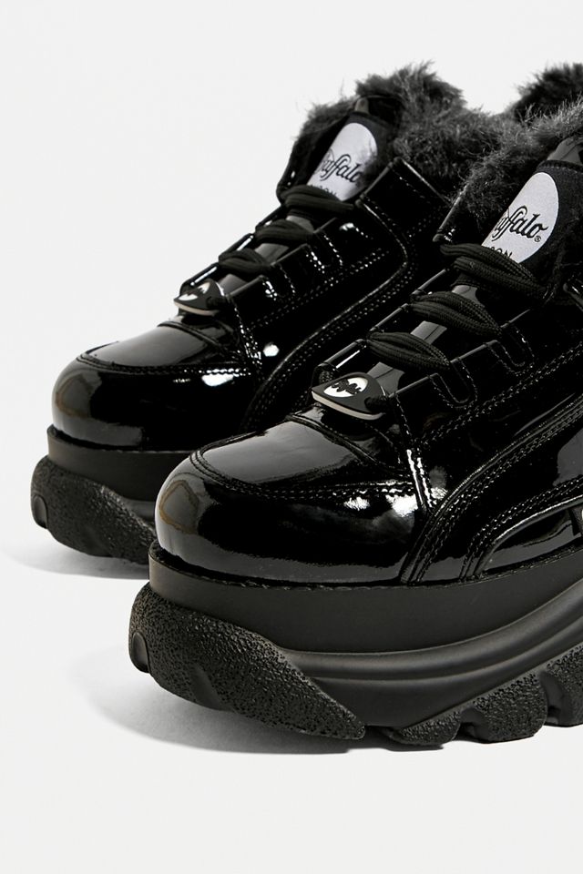 Buffalo Black Patent Faux Fur Lined Chunky Trainers #1