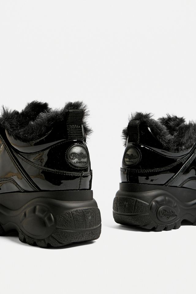 Buffalo Black Patent Faux Fur Lined Chunky Trainers #3