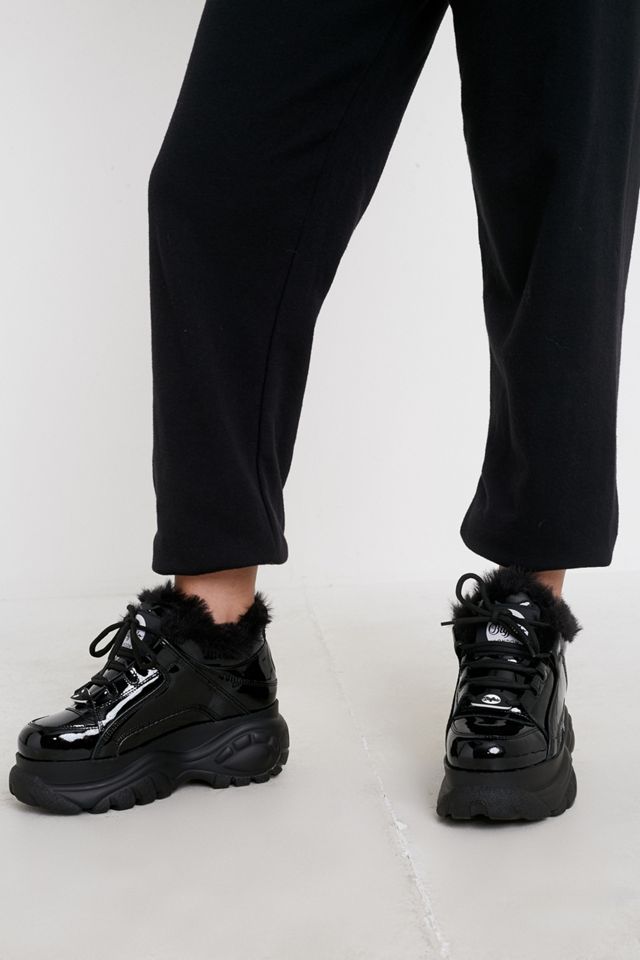 Buffalo Black Patent Faux Fur Lined Chunky Trainers #5