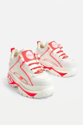 Buffalo White Orange Leather Chunky Platform Trainers