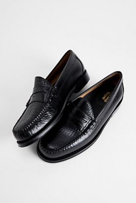 G.H.Bass Schwarze Krokodil-Geprägte Weejuns Leder Penny Loafers