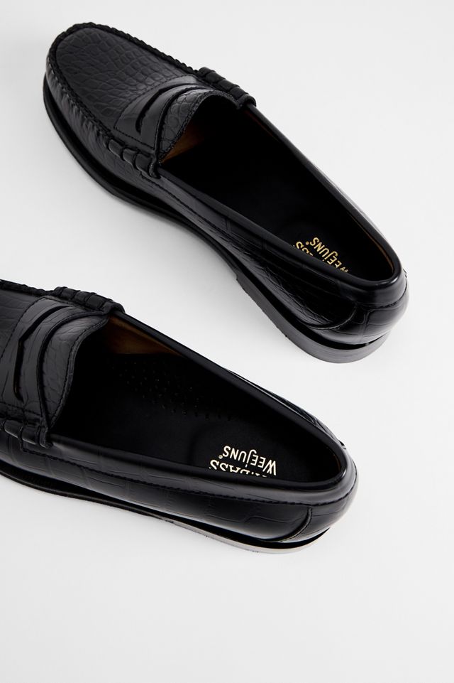 G.H.Bass Schwarze Krokodil-Geprägte Weejuns Leder Penny Loafers #3
