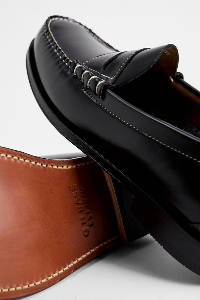 G.H. Bass Schwarze Penny Loafers mit Kontrastnähten #1