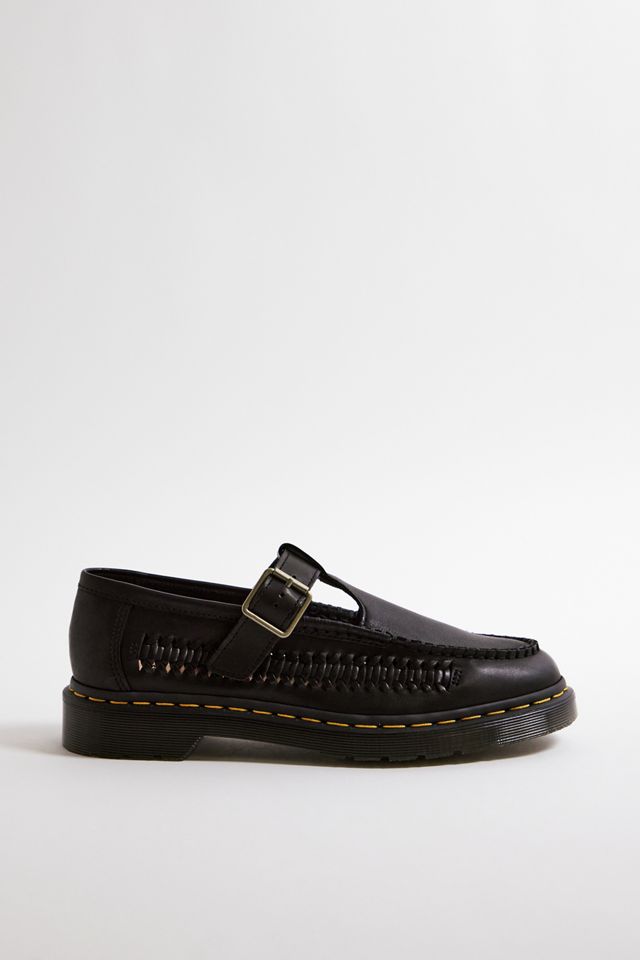 Dr. Martens Black Leather Adrian Woven T-Bar Loafers | Urban