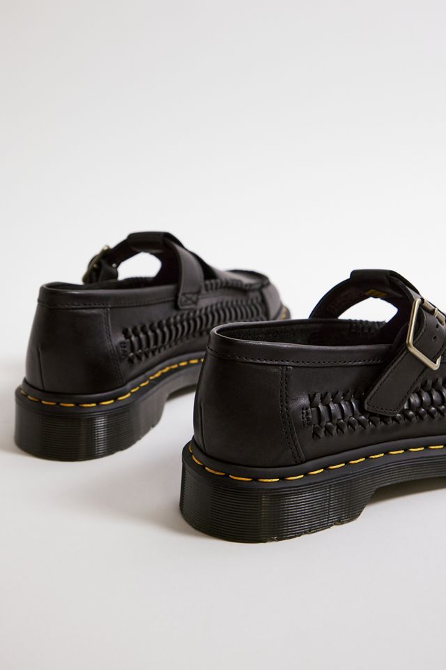 Dr. Martens Black Leather Adrian Woven T-Bar Loafers | Urban