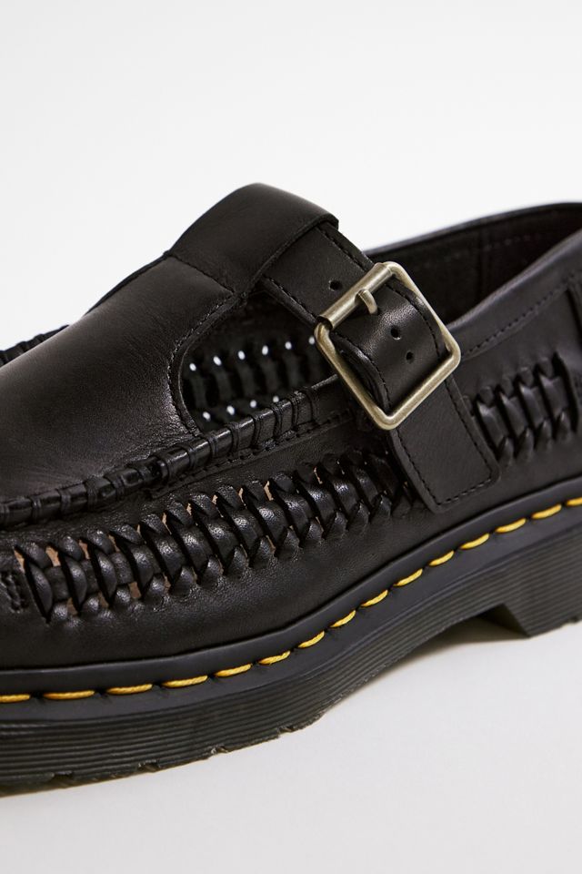 Dr. Martens Black Leather Adrian Woven T-Bar Loafers | Urban