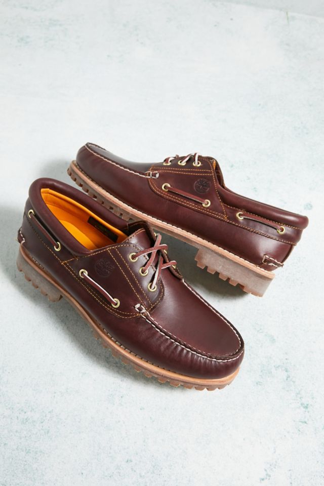 Timberland Burgundy Full Grain Leather 3-Eyelet Lug Boat Shoes