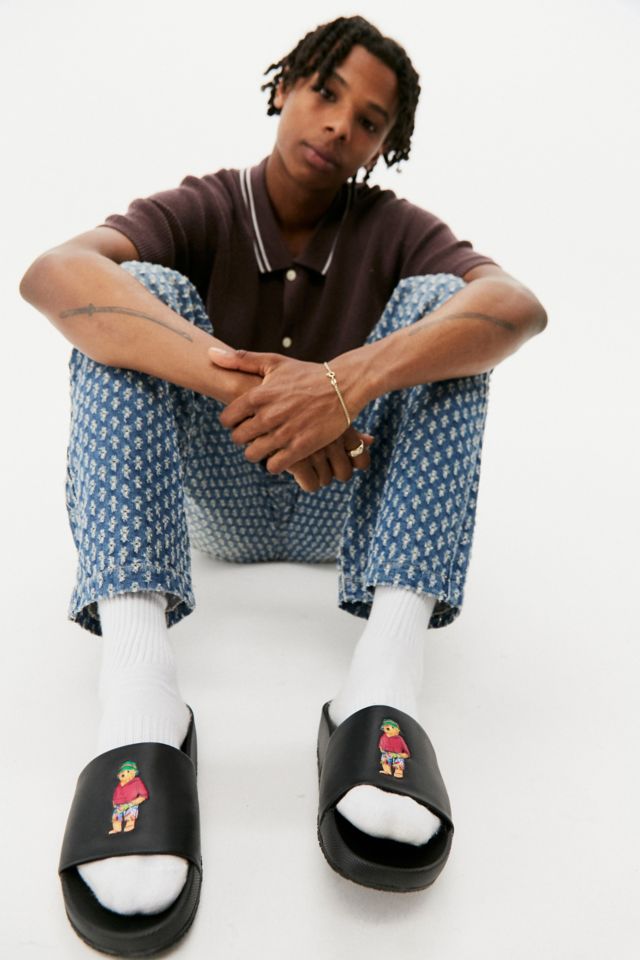 Polo Ralph Lauren Black Cayson Bear Slide Sandals | Urban Outfitters UK