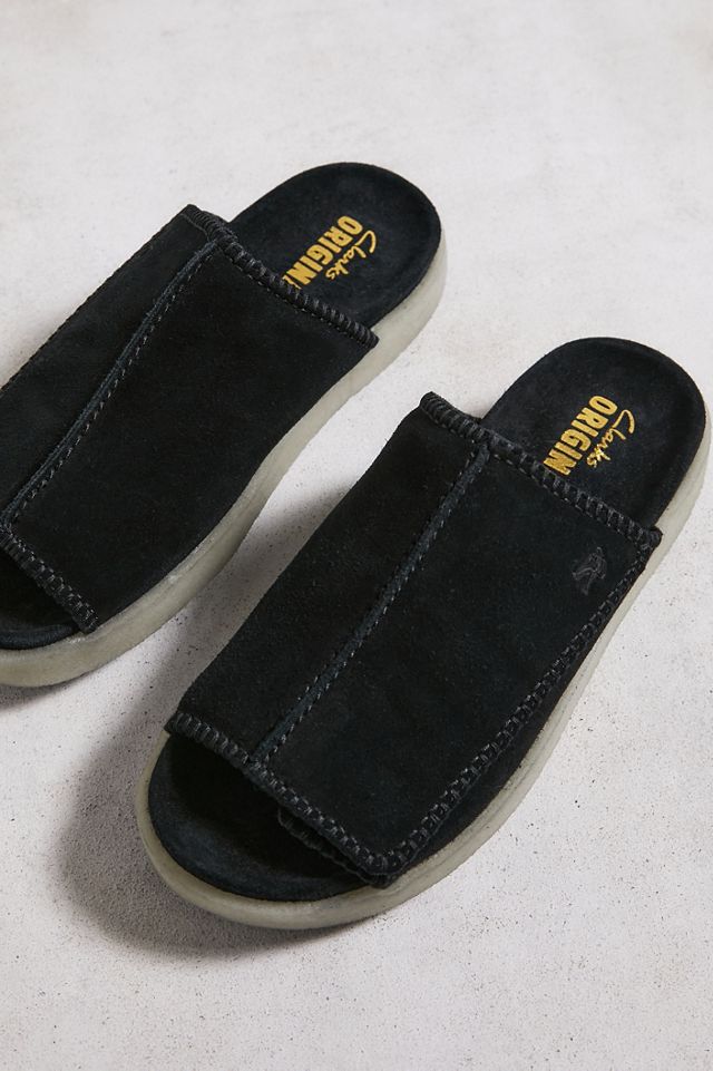Clarks Originals Overleigh Black Suede Slides | Urban Outfitters UK